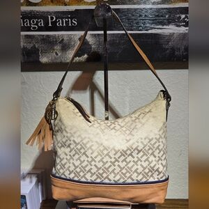 Tommy Hilfiger Chic Beige and Tan Fringe Embellished Shoulder Bag - Rare Version